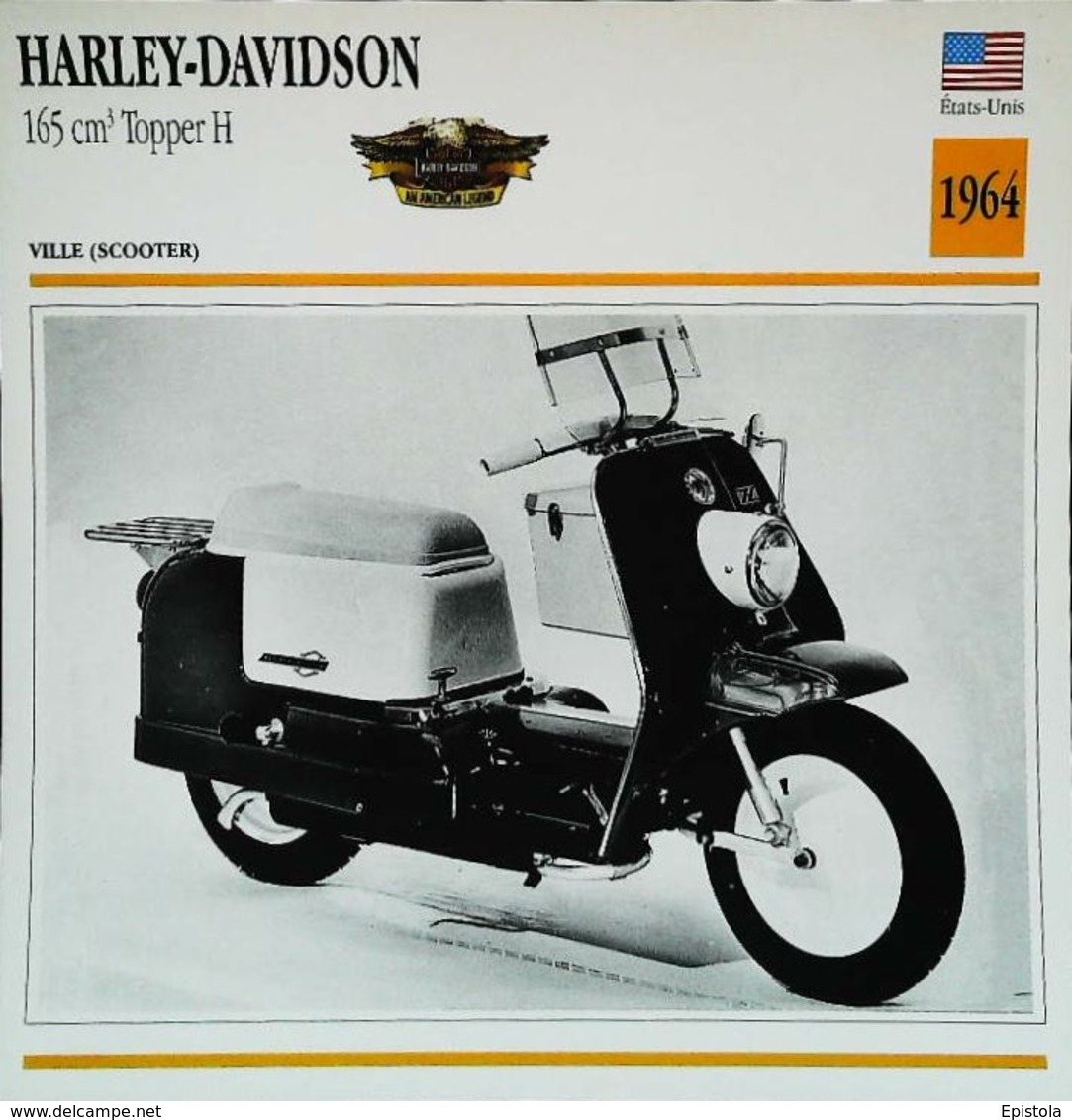 "Motorcycle HARLEY-DAVIDSON Scooter 165cc Topper H 1964" Moto Américaine - Collection Fiche Technique Edito-Service S.A. - Collezioni
