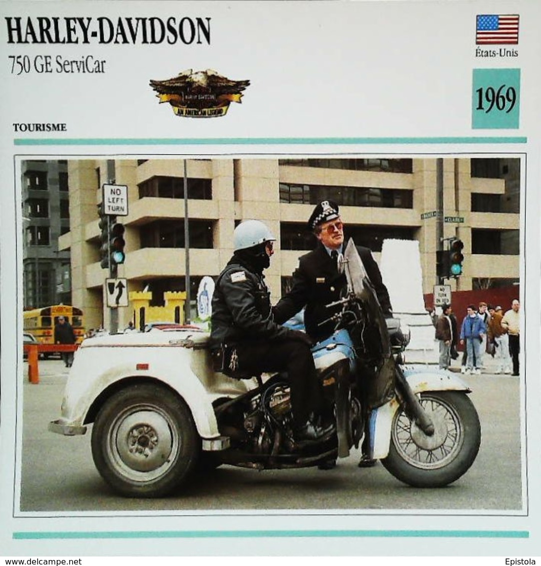 "Motorcycle HARLEY-DAVIDSON  750cc GE Police ServiCar " Moto Américaine - Collection Fiche Technique Edito-Service S.A. - Verzamelingen