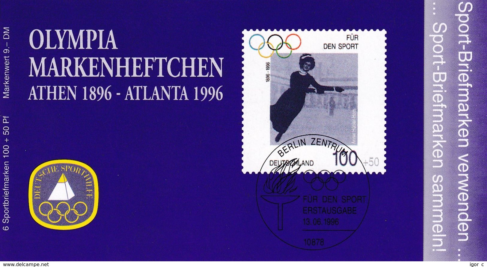 Germany 1996 Booklet: Annie Hübler Horn; Figure Skating; Eiskunstlauf; 1908 London Olympic Champion - Ete 1908: Londres