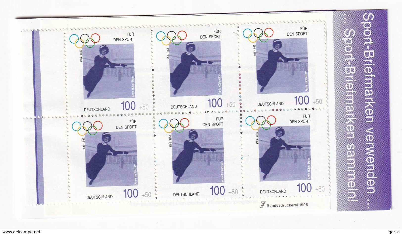 Germany 1996 Booklet: Annie Hübler Horn; Figure Skating; Eiskunstlauf; 1908 London Olympic Champion - Ete 1908: Londres