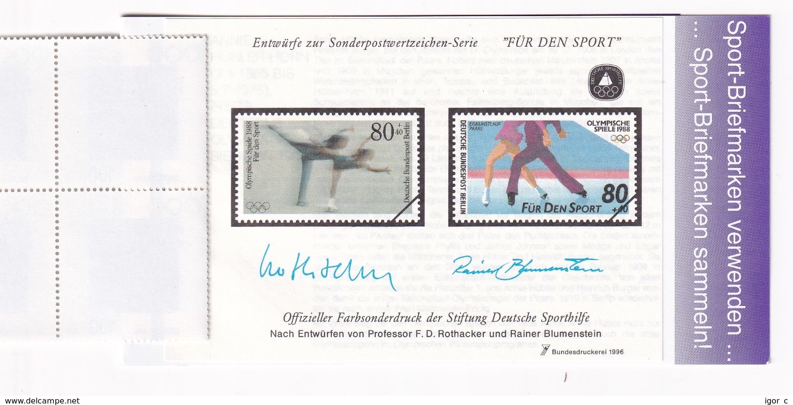 Germany 1996 Booklet: Annie Hübler Horn; Figure Skating; Eiskunstlauf; 1908 London Olympic Champion - Sommer 1908: London