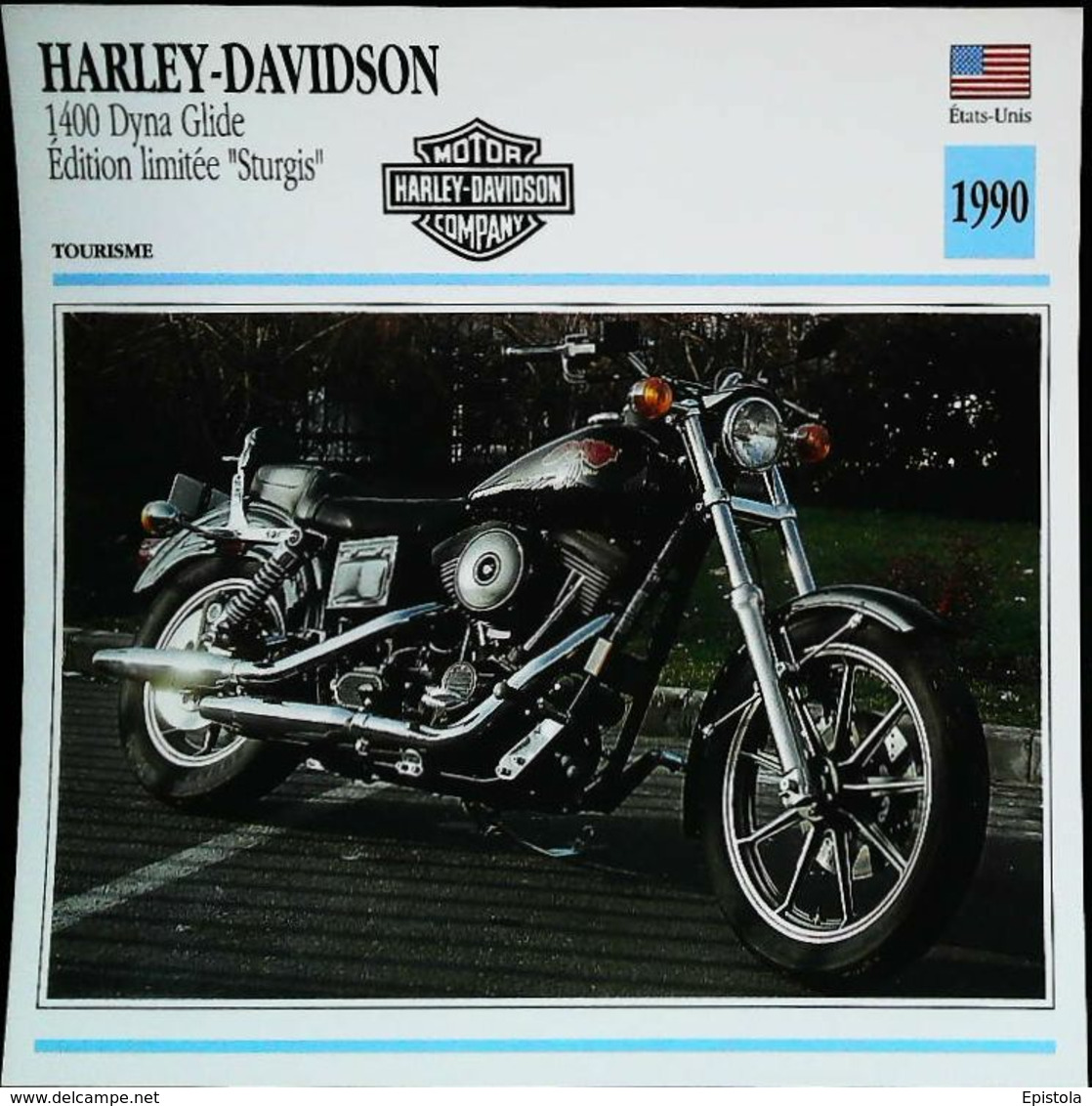 "Motorcycle HARLEY-DAVIDSON 1400  Dyna Glide Sturgis 90" Moto Américaine - Collection Fiche Technique Edito-Service S.A. - Collections