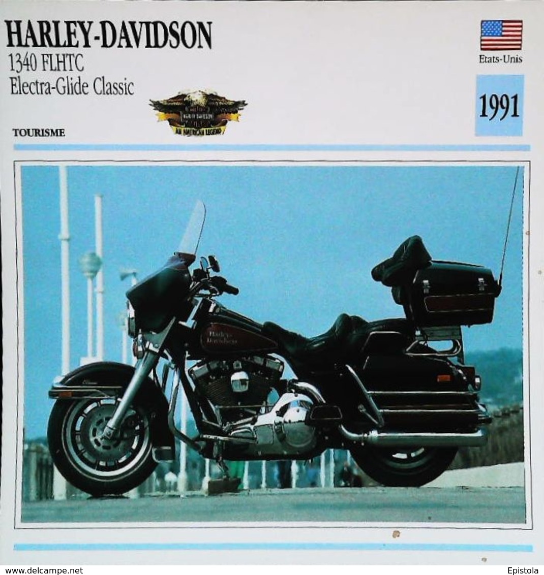 "Motorcycle HARLEY-DAVIDSON 1340 Electra Glide Classic" Moto Américaine - Collection Fiche Technique Edito-Service S.A. - Verzamelingen