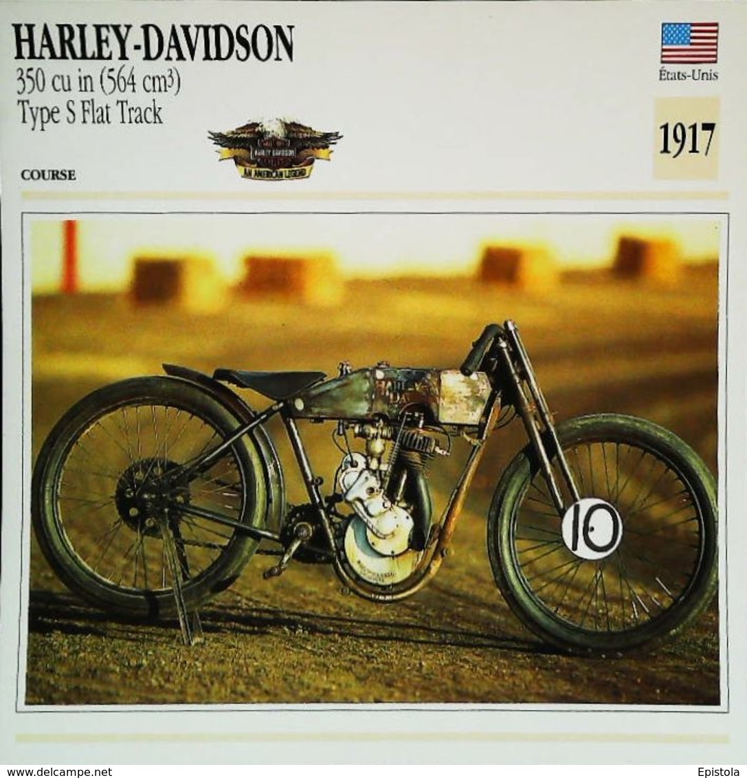 "Motorcycle HARLEY-DAVIDSON 350cc Type S Flat Track 1917"Moto Américaine - Collection Fiche Technique Edito-Service S.A. - Collezioni