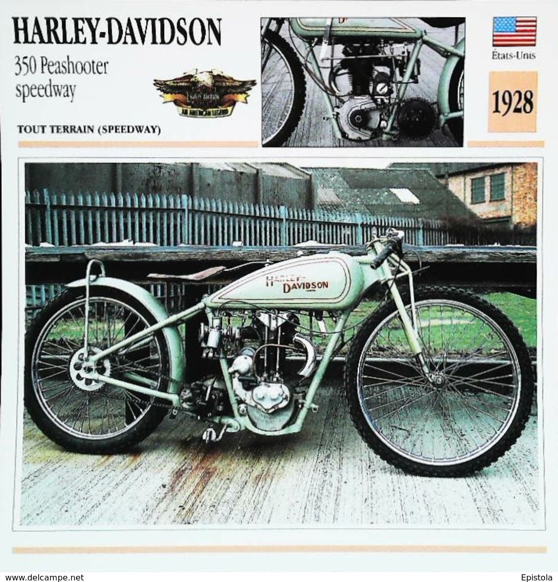 Motorcycle HARLEY-DAVIDSON 350 Peashooter Speedway 1928 Moto Américaine - Collection Fiche Technique Edito-Service S.A. - Collections