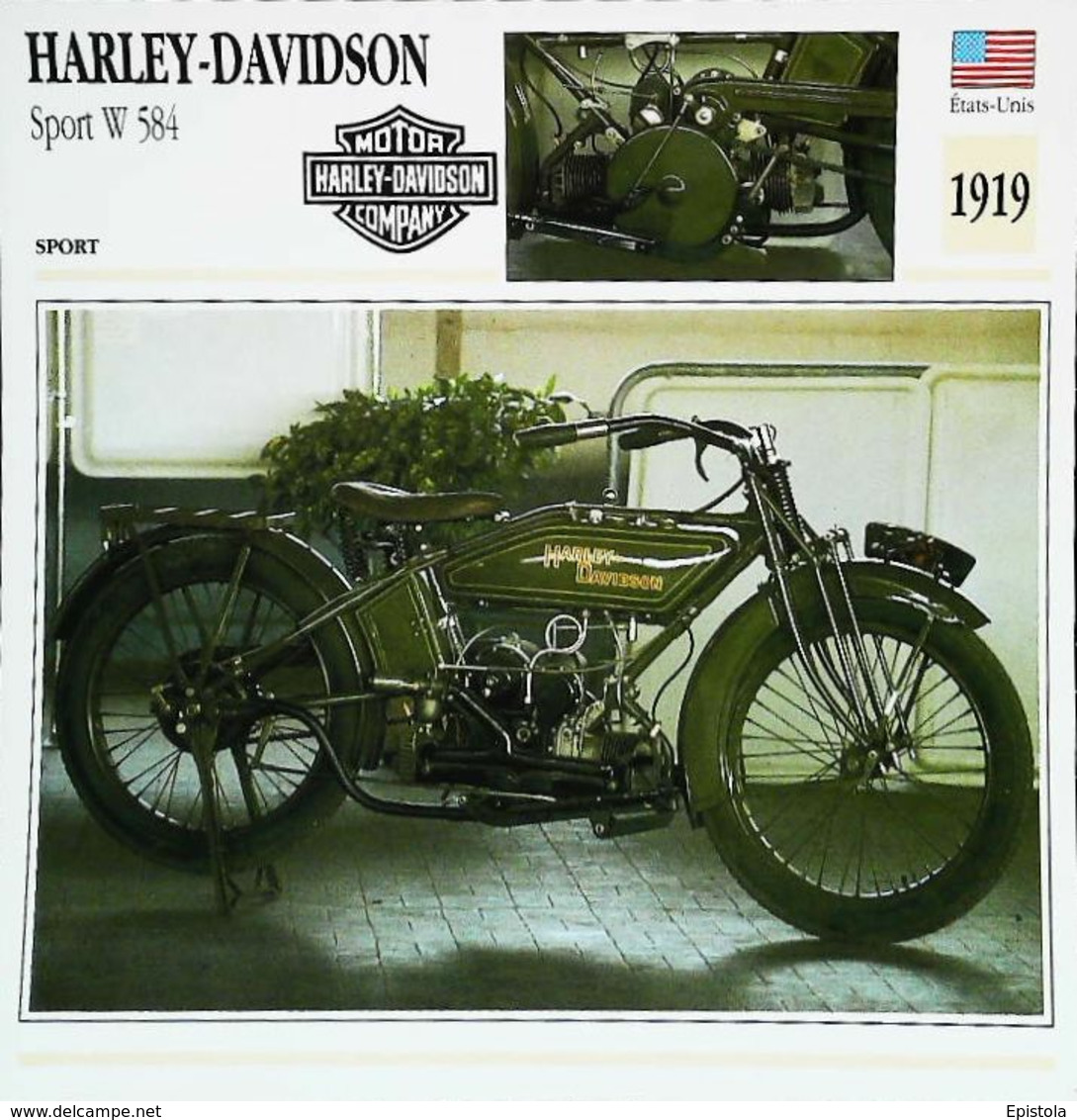 Motorcycle HARLEY-DAVIDSON Sport W 584cc 1919 - Moto Américaine - Collection Fiche Technique Edito-Service S.A. - Verzamelingen