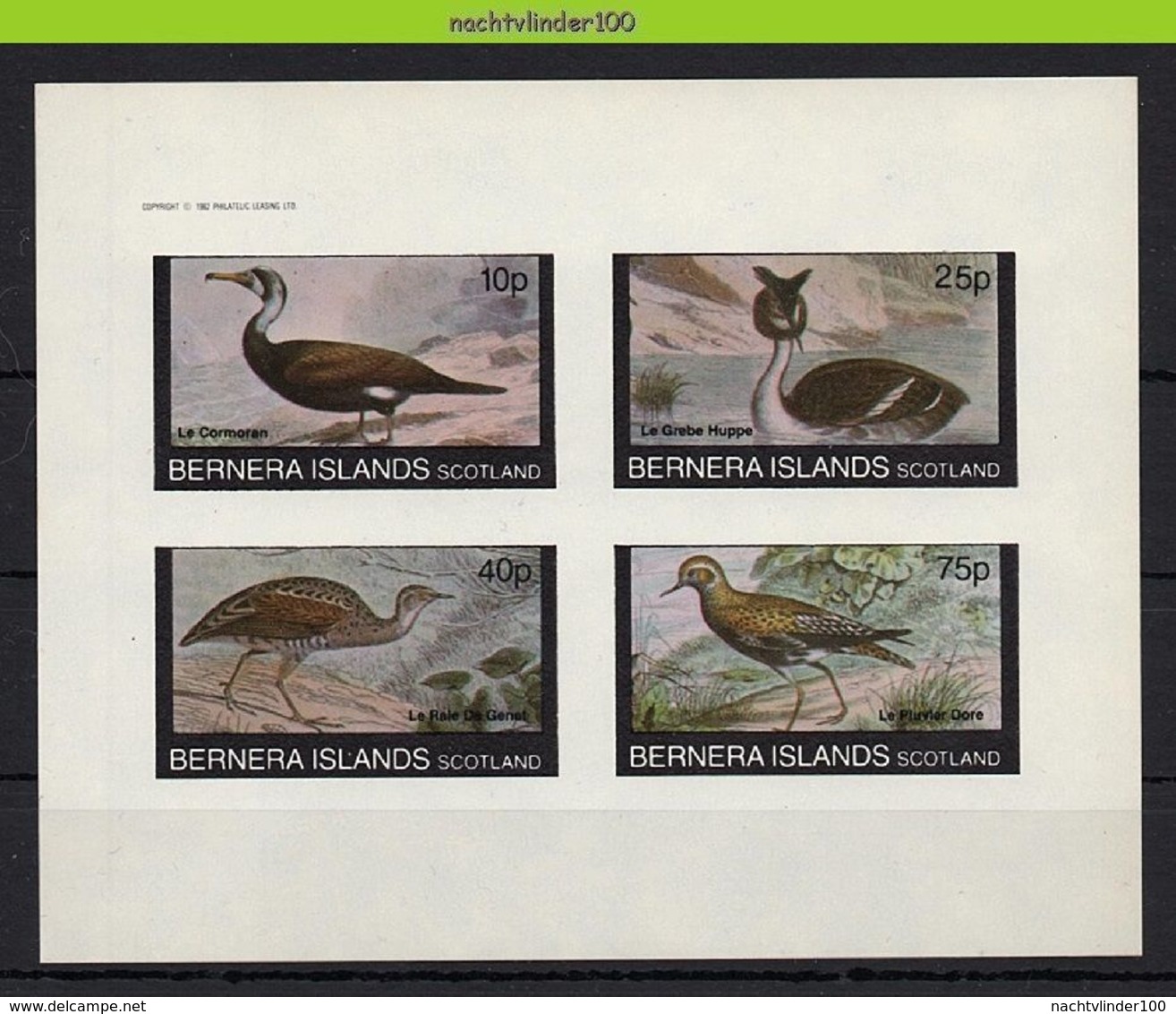 Nfz008 FAUNA VOGELS FUUT AALSCHOLVER * IMPERF * CORMORANT BIRDS VÖGEL AVES OISEAUX SCOTLAND BERNERA ISLANDS 1982 PF/MNH - Fantasy Labels