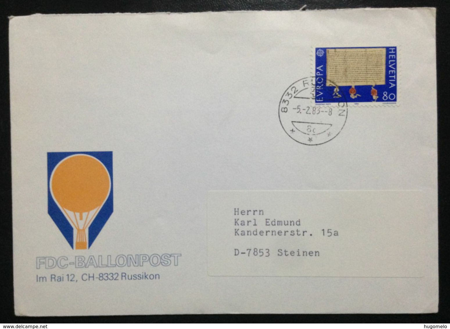 Switzerland, Circulated FDC Baloonpost To Germany, « EUROPA CEPT 1982 » - 1982