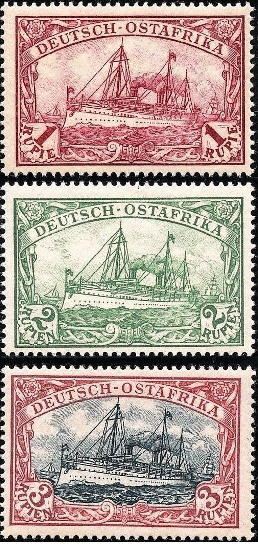 + GERMAN EAST AFRICA / DEUTSCH OSTAFRIKA : Mi #19-21 Sc #19-21 Ship / Bateau / Yacht Hohenzollern (1901) MH * Neufs SALE - Duits-Oost-Afrika