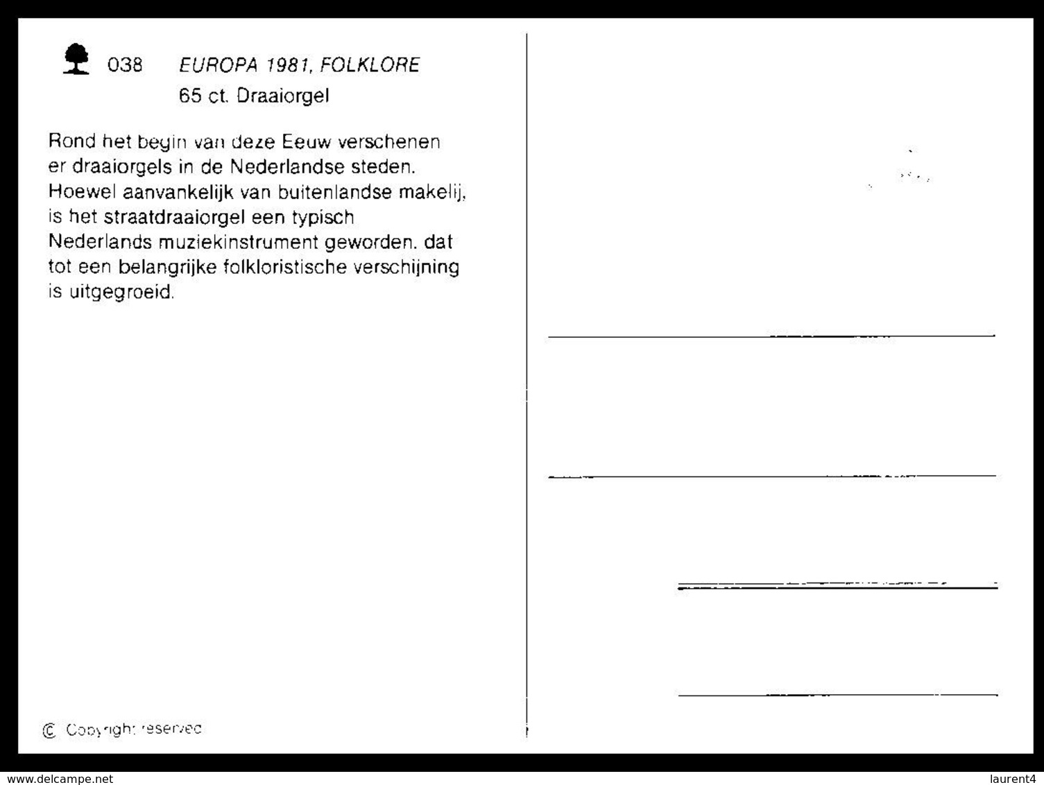 (I 13) EUROPA CEPT - 1981 Maxicard - Netherlands - Musical Organ / Orgue De Rue - 1981