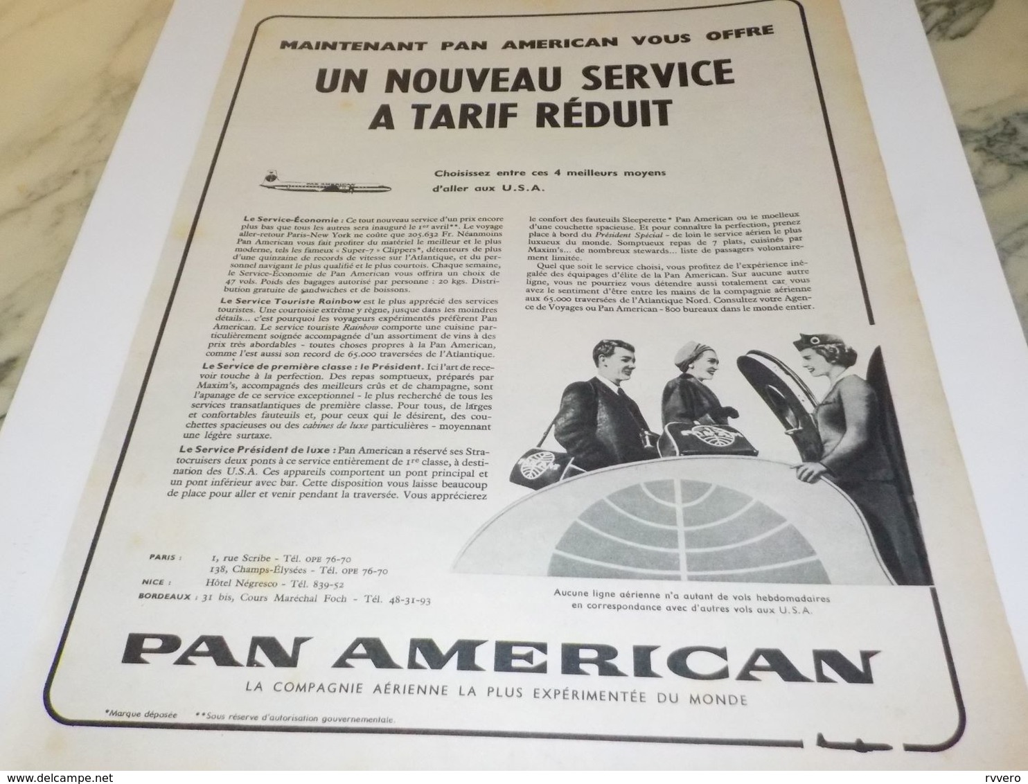 ANCIENNE PUBLICITE SERVICE TARIF REDUIT PAN AMERICAN  1956 - Advertisements