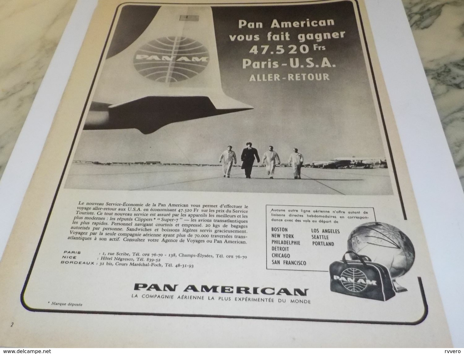ANCIENNE PUBLICITE PARIS USA  PAN AMERICAN  1958 - Publicités