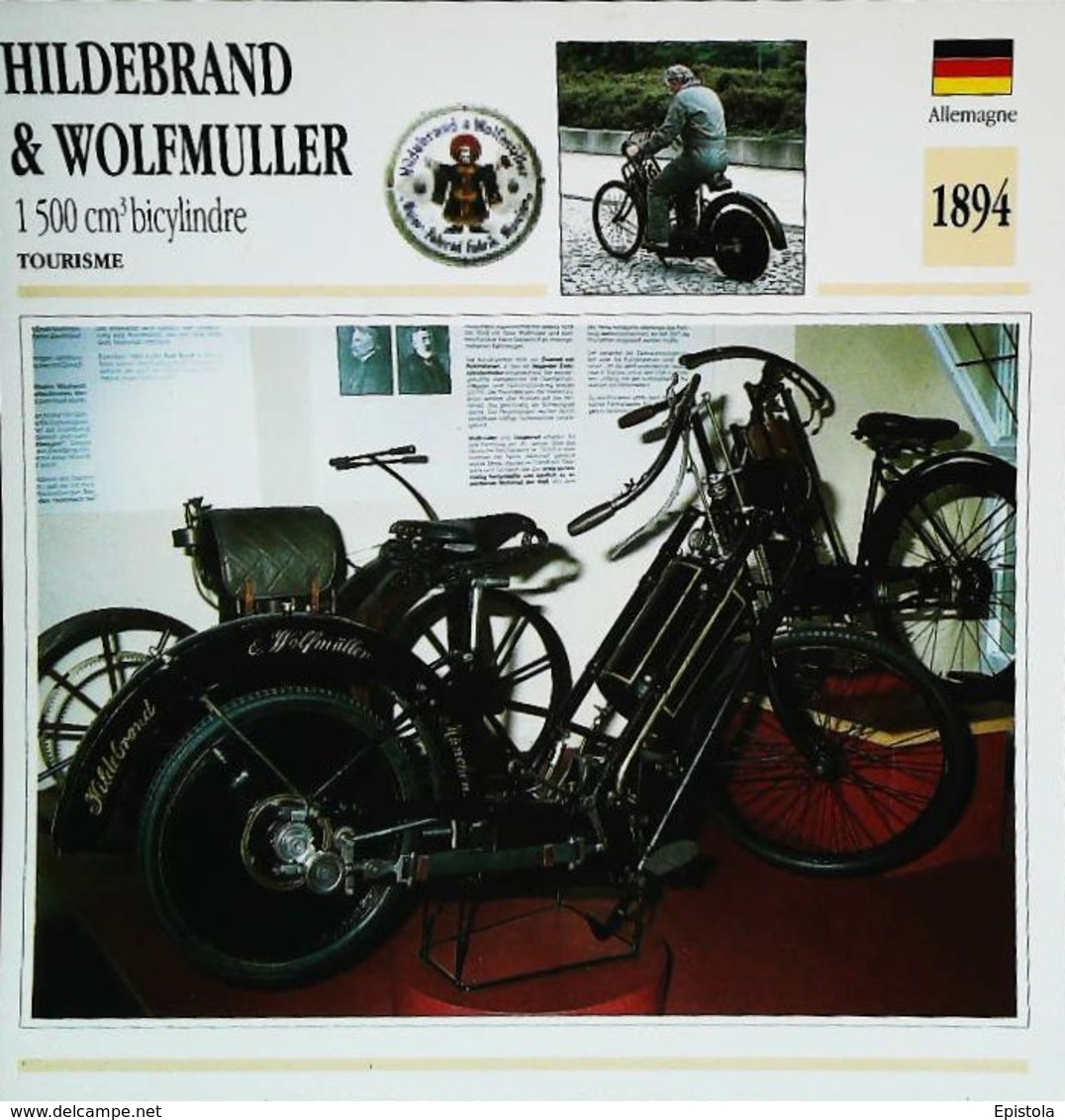 "Motorrad HILDEBRAND & WOFLMULLLER 1500cc 1894 " Moto Allemande - Collection Fiche Technique Edito-Service S.A. - Collezioni