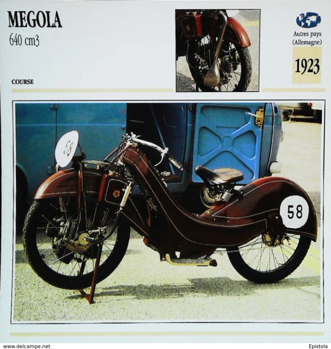 " Motorrad MEGOlA 640cc  140 Km/h 1923"   Moto Allemande -  Collection Fiche Technique Edito-Service S.A. - Verzamelingen