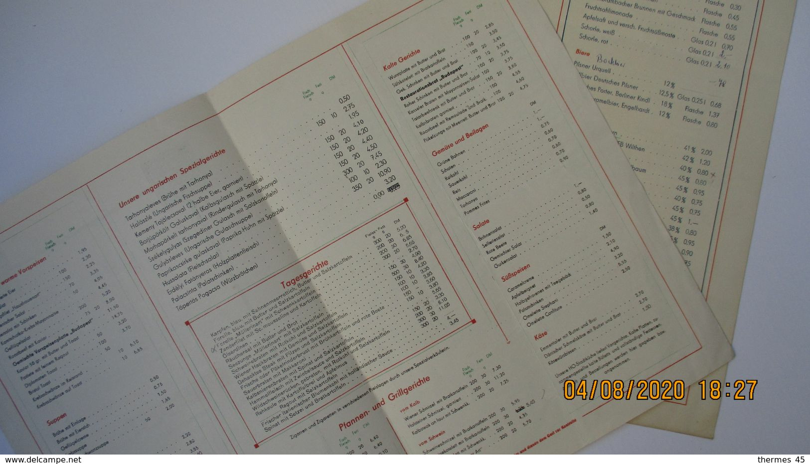 BERLIN / MENU Du RESTAURANT " BUDAPEST " (en Allemand) - Berlin & Potsdam