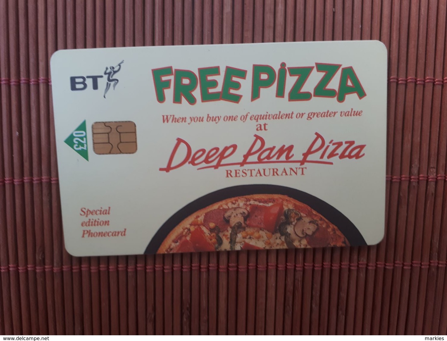 Phonecard Deep Pan Pizza 20 £ Used Rare - BT Promotional