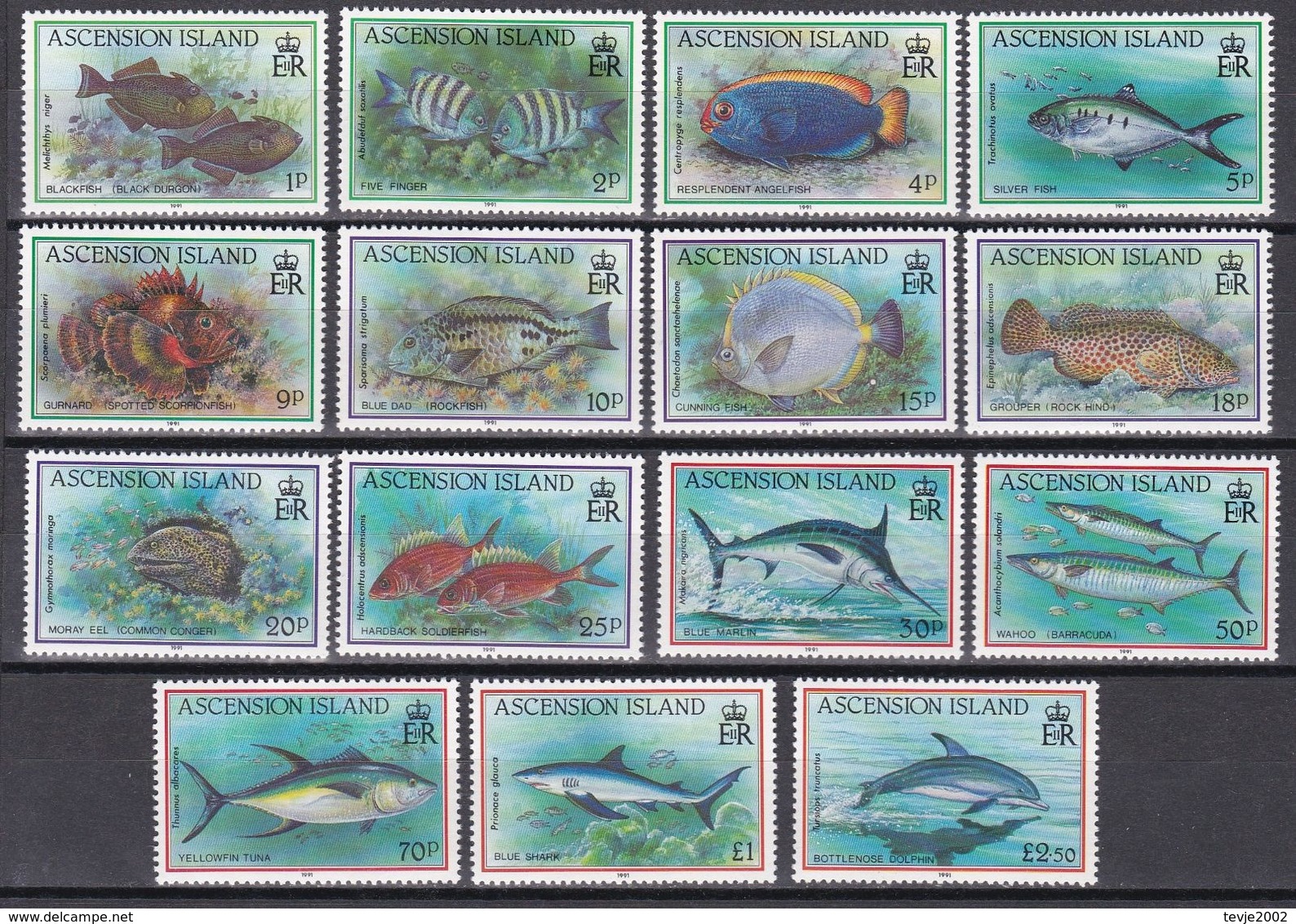 Ascension 1991 - Mi.Nr. 558 - 572 - Postfrisch MNH - Tiere Animals Fische Fishes - Poissons