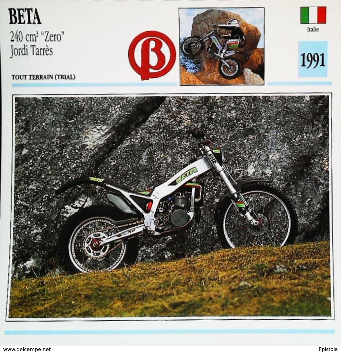 BETA 240cc ZERO Trial De Jordi TARRES  1991  - Moto Italienne - Collection Fiche Technique Edito-Service S.A. - Verzamelingen