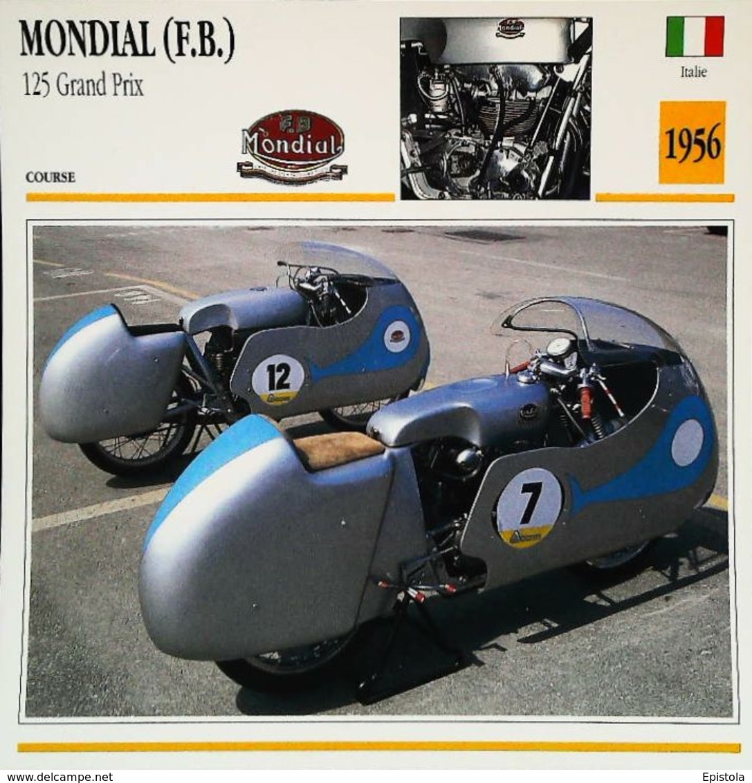 MONDIAL (F.B.)  125cc Grand Prix 1956   - Moto Italienne - Collection Fiche Technique Edito-Service S.A. - Verzamelingen