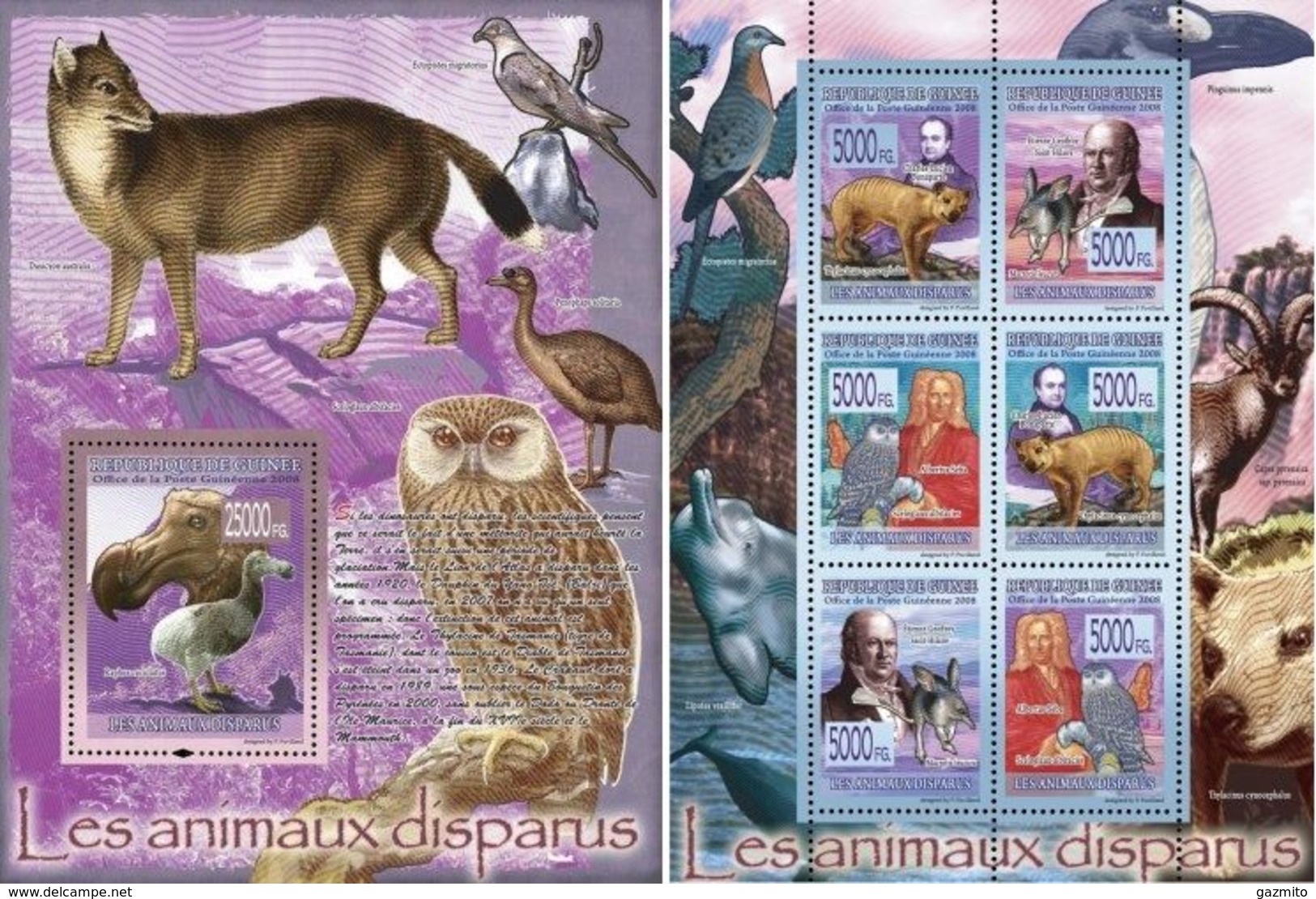 Guinea 2008, Animals Disappeared, Birds, Owls, 6val In BF +BF - Hiboux & Chouettes