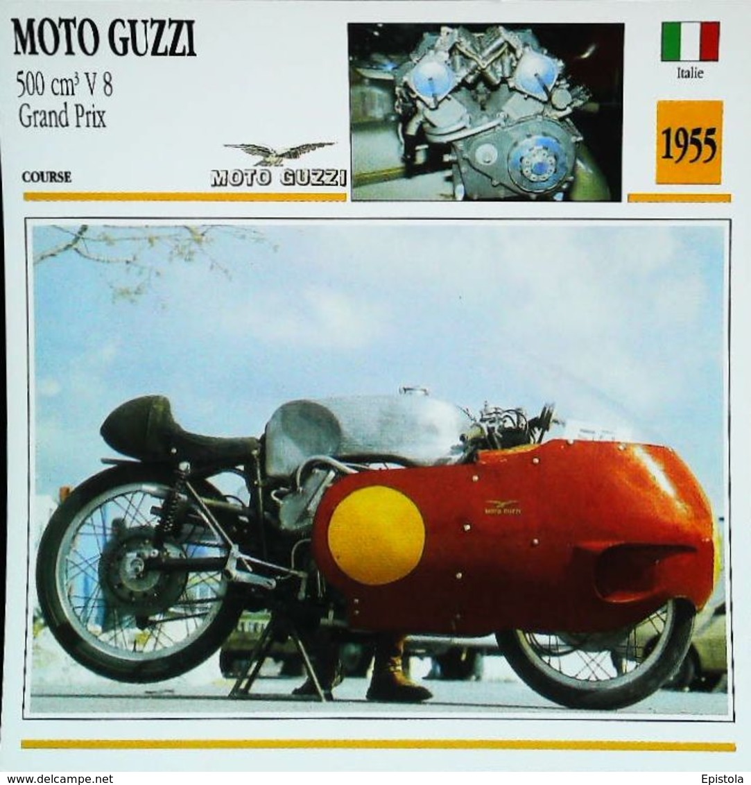 MOTO GUZZI   500cc V8 Grand Prix 1955 - Moto Italienne - Collection Fiche Technique Edito-Service S.A. - Collezioni