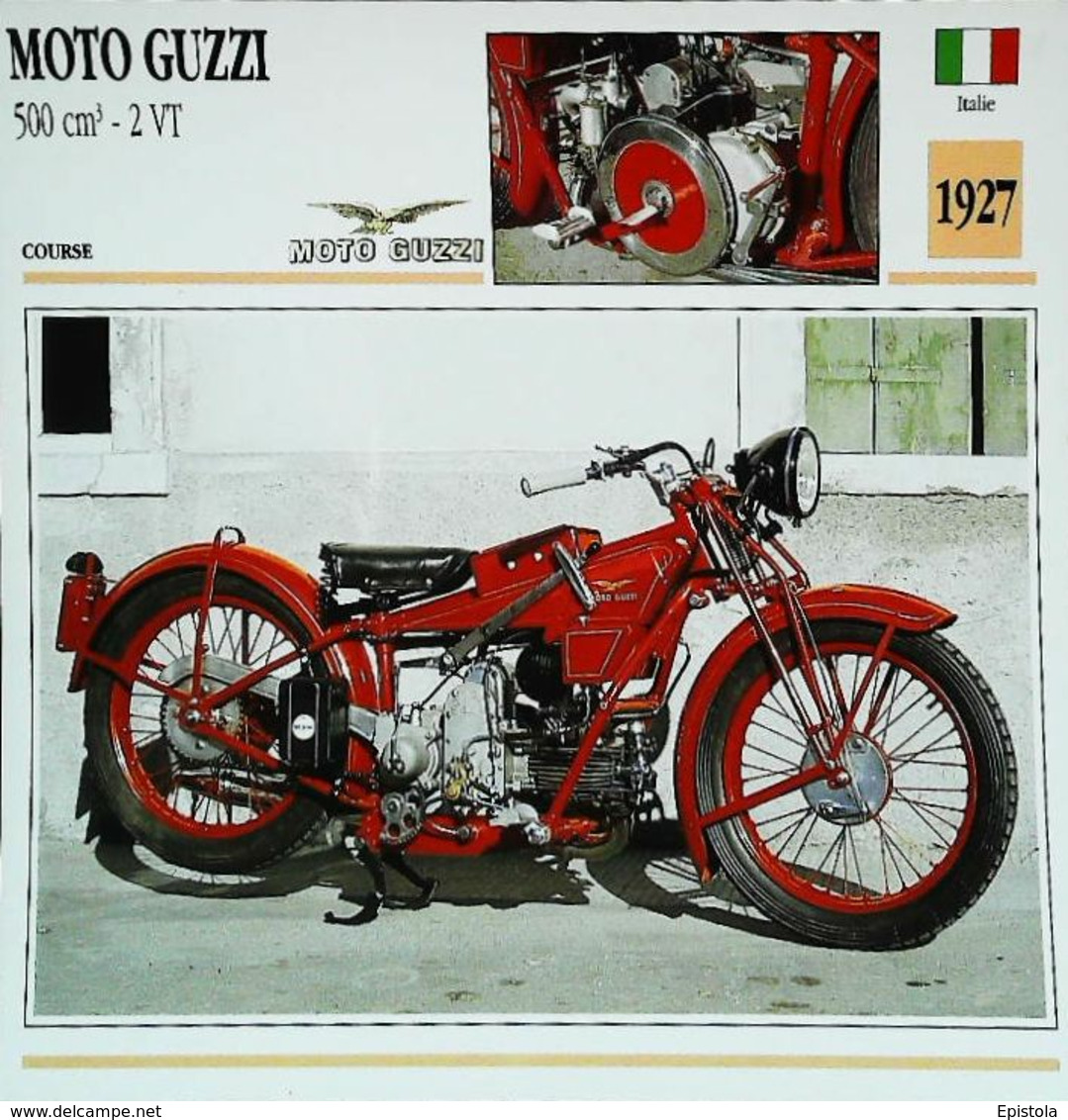 MOTO GUZZI   500cc 2 VT  1927 - Moto Italienne - Collection Fiche Technique Edito-Service S.A. - Collections