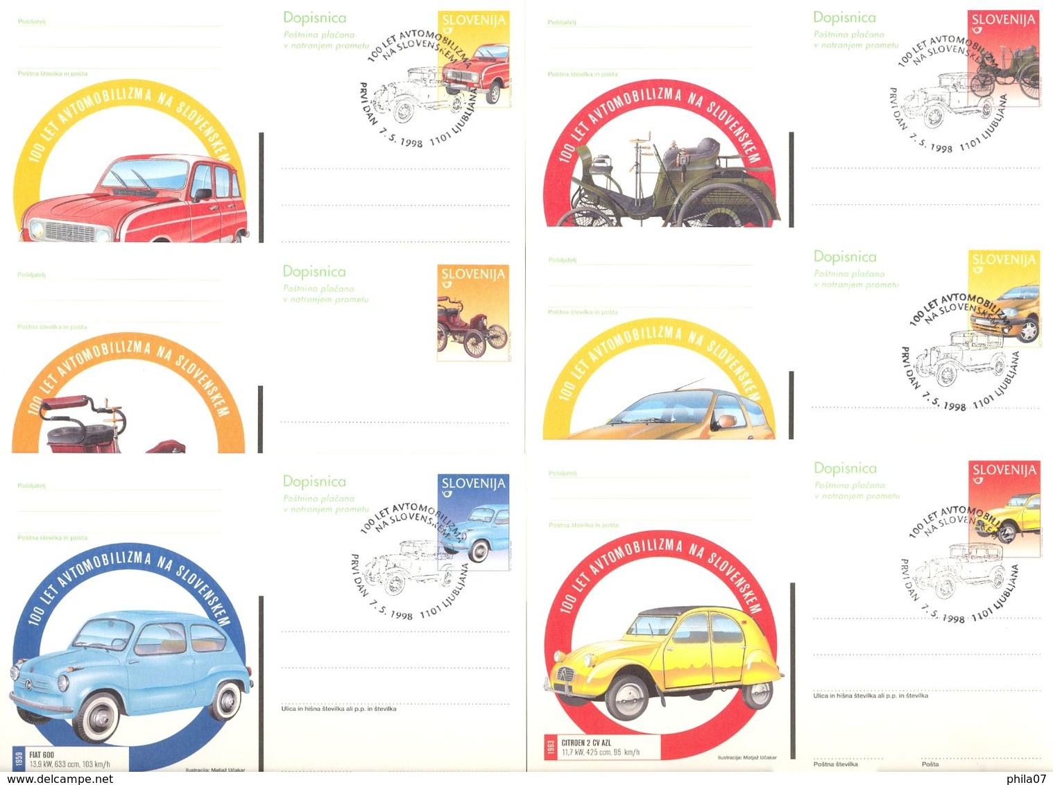 SLOVENIA - Lot Of 6 Stationeries With Commemorative Cancels. Topic Cars. - Slovénie