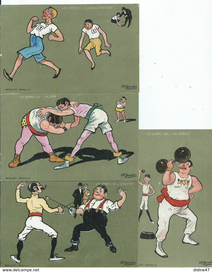 CARTE FANTAISIE - Illustration CH. BEAUVAIS - Les Sports - Lot De 4 C.p.a. - Beauvais