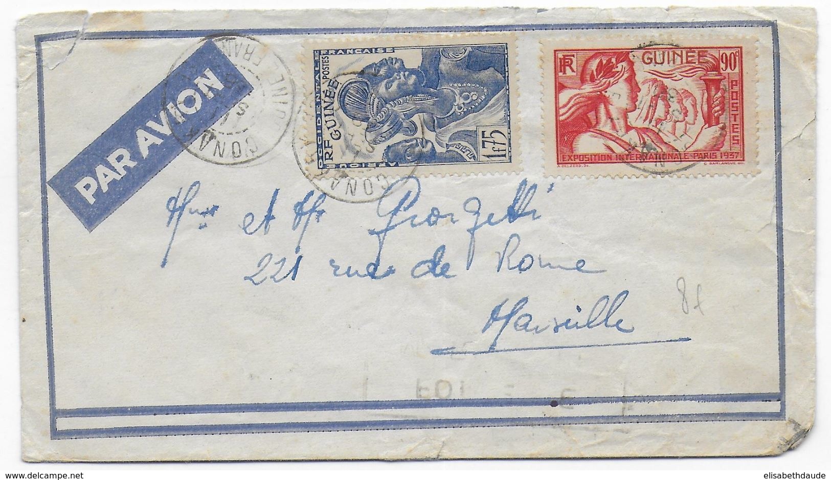 GUINEE - 1938 - ENVELOPPE Par AVION De CONAKRY => MARSEILLE - Storia Postale