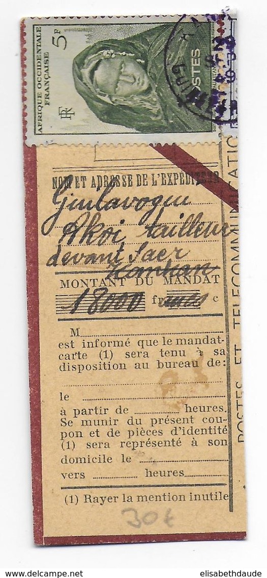 AOF - 1949 - TIMBRE Sur COUPON De MANDAT De GUINEE - Cartas & Documentos