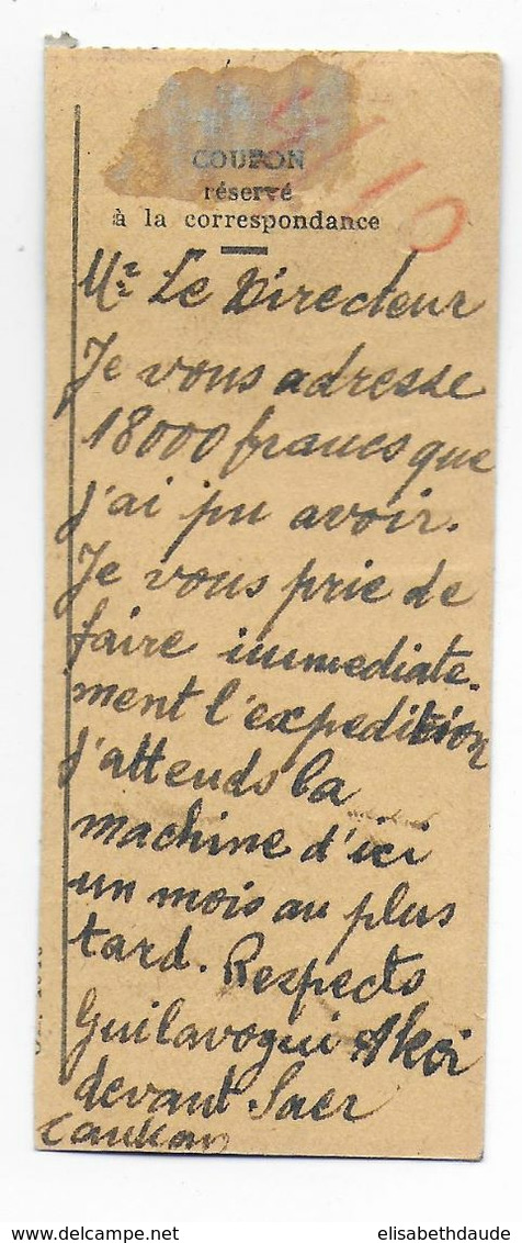 AOF - 1949 - TIMBRE Sur COUPON De MANDAT De GUINEE - Cartas & Documentos