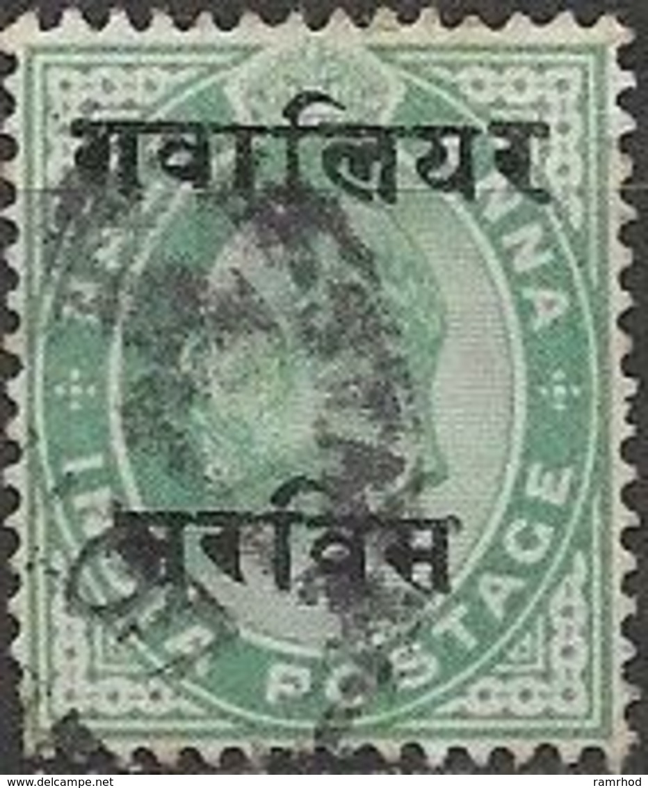 GWALIOR 1903 Official - King Edward VII - 1/2a Green FU - Gwalior