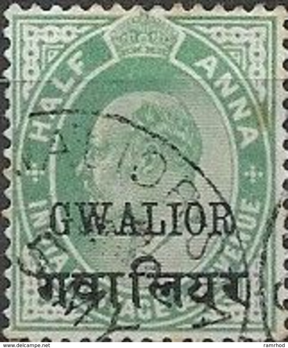 GWALIOR 1907 King Edward VII - 1/2a Green FU - Gwalior