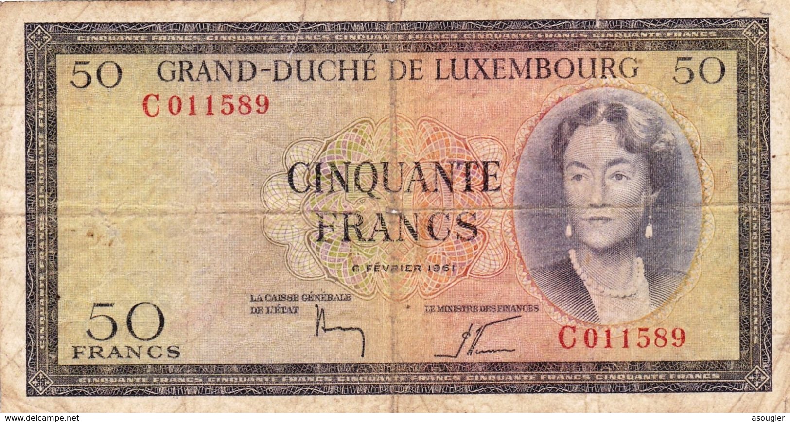 LUXEMBOURG 50 Francs 1961 VG-F 1961 P-51a "free Shipping Via Regular Air Mail (buyer Risk) - Luxembourg