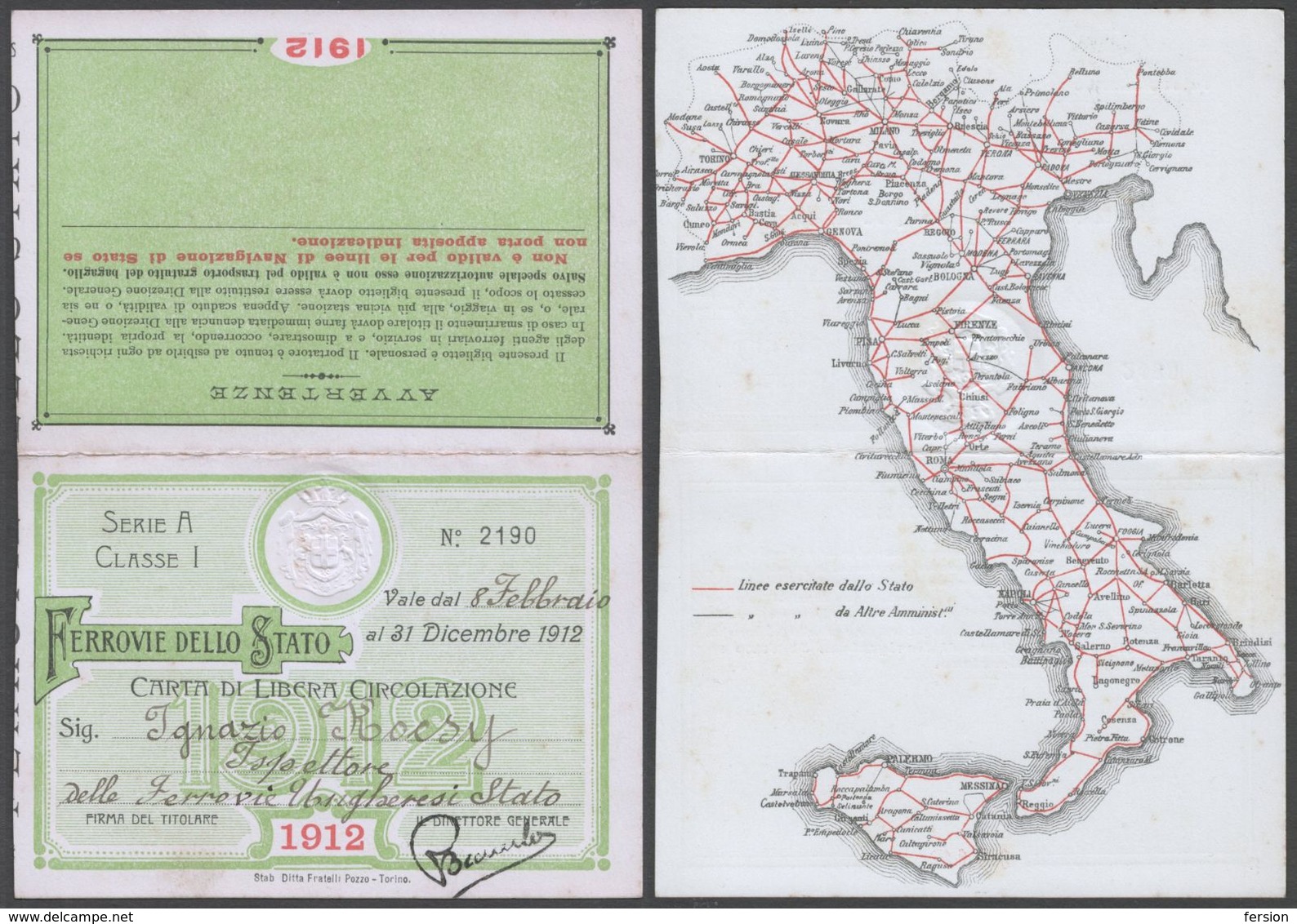 ITALY Train / Railway / Rail FREE PASS / TICKET For Railway LABEL VIGNETTE 1912 HUNGARY - MAP - Europa