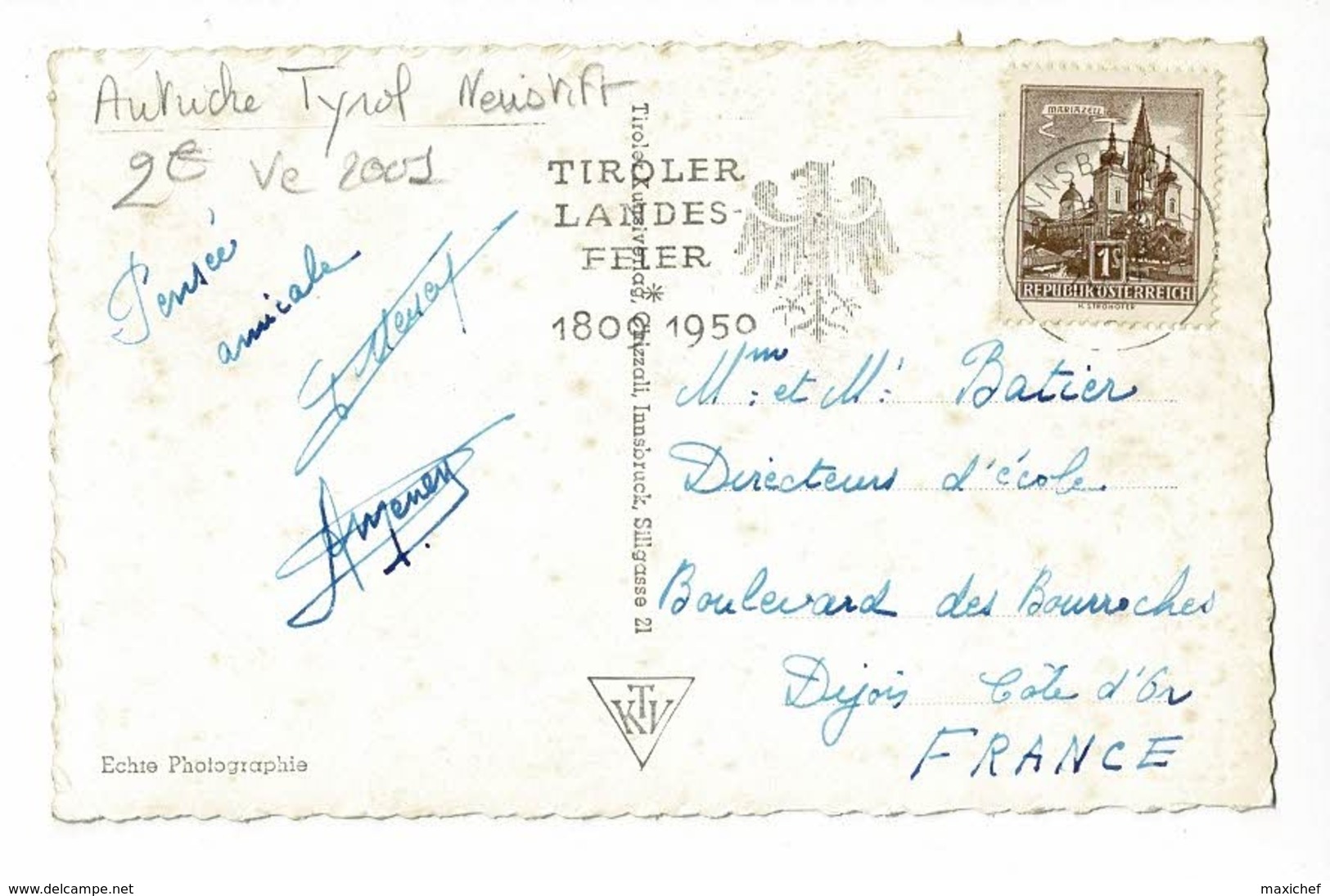 Kartnallhöfe, Neustift - Circulé 1959, Flamme Illustrée Aigle " Tiroler Landes-Feier 1800-1950" - Neustift Im Stubaital