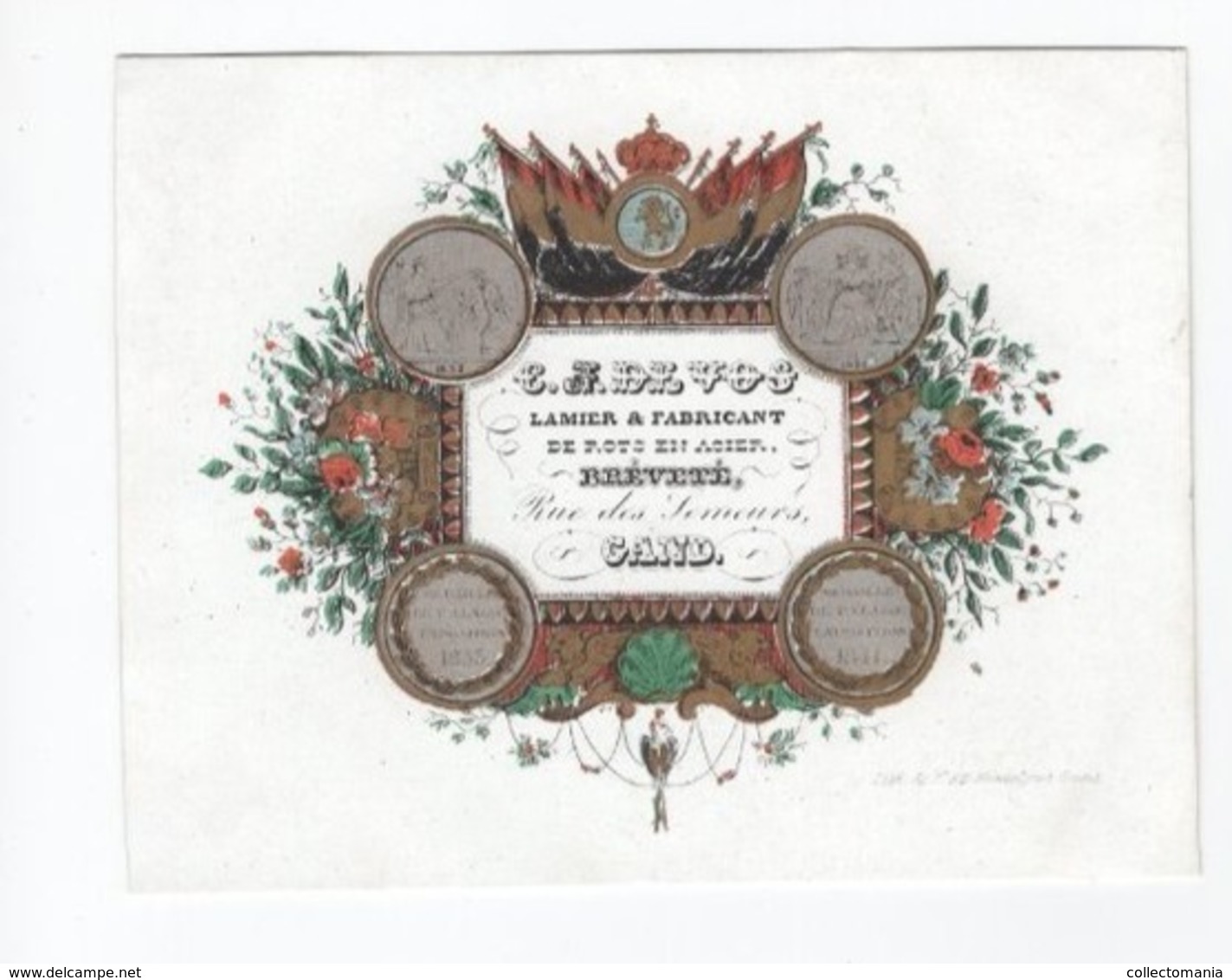 1 Carte Porcelaine Lamier &Fabricant De Rots En Acier C.Devos Gand 1841 Lith. Hemelsoet  Afm..:13 X 10cm - Porcelana