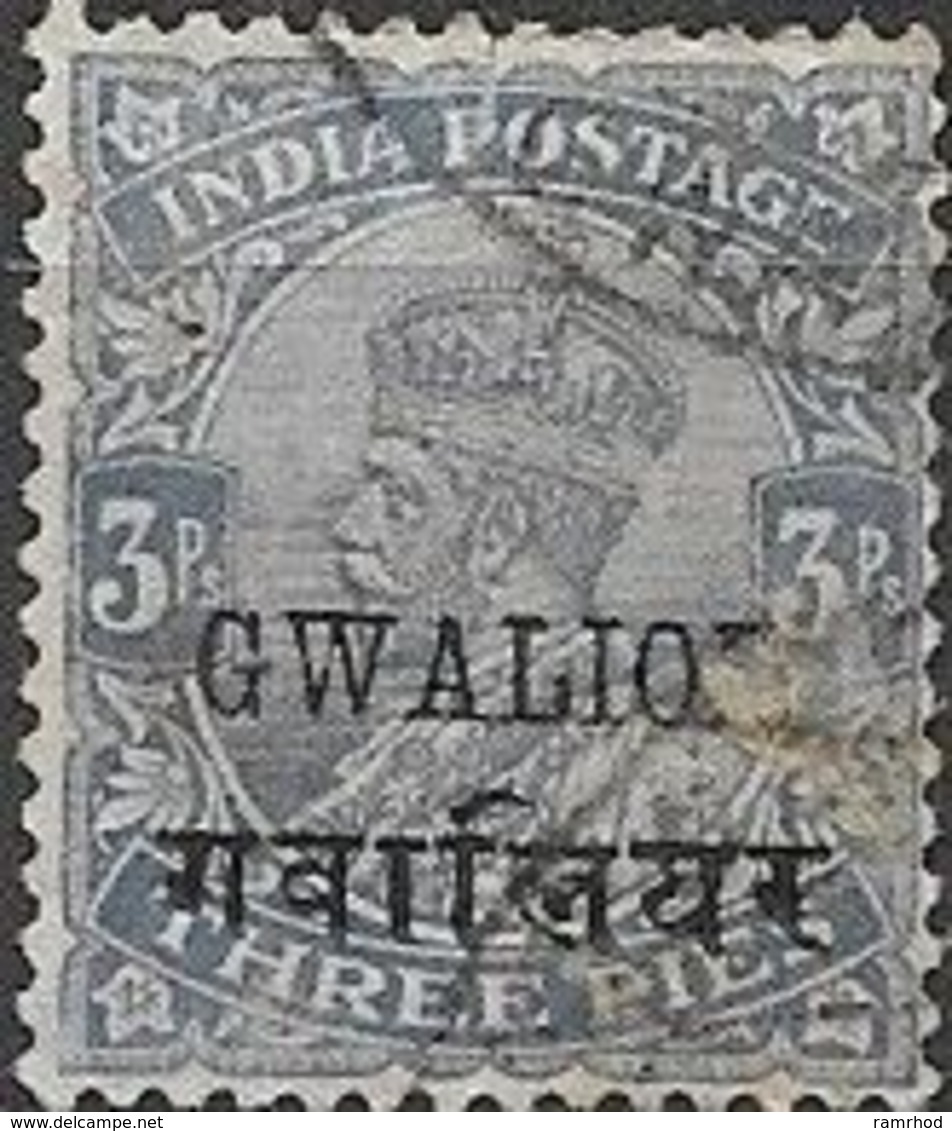 GWALIOR 1912 King George V - 3p Grey FU - Gwalior