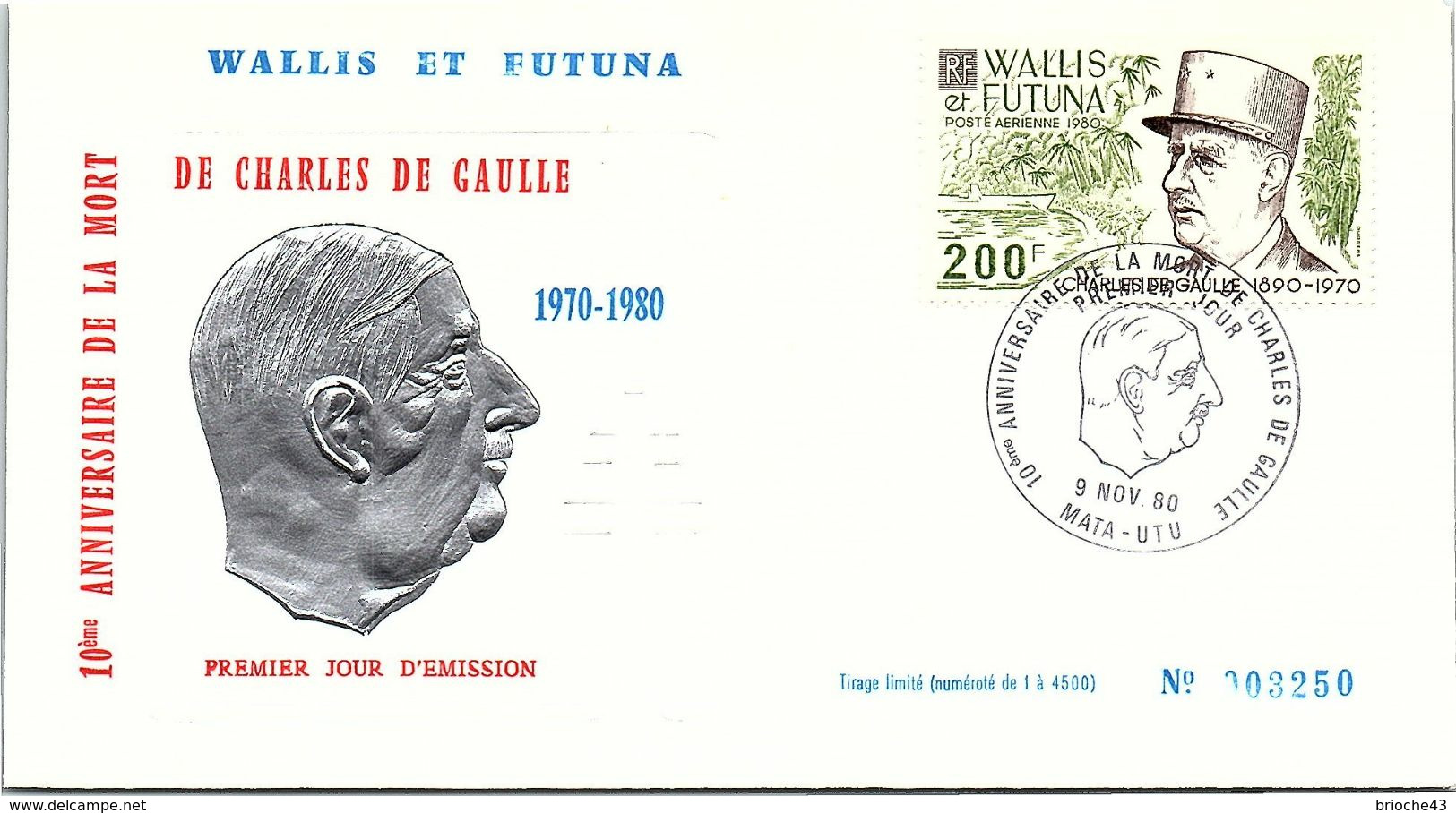 WALLIS ET FUTUNA - FDC 10e ANNIVERSAIRE MORT CHARLES DE GAULLE - MATA-UTU 9 NOV 80  / 1 - Covers & Documents