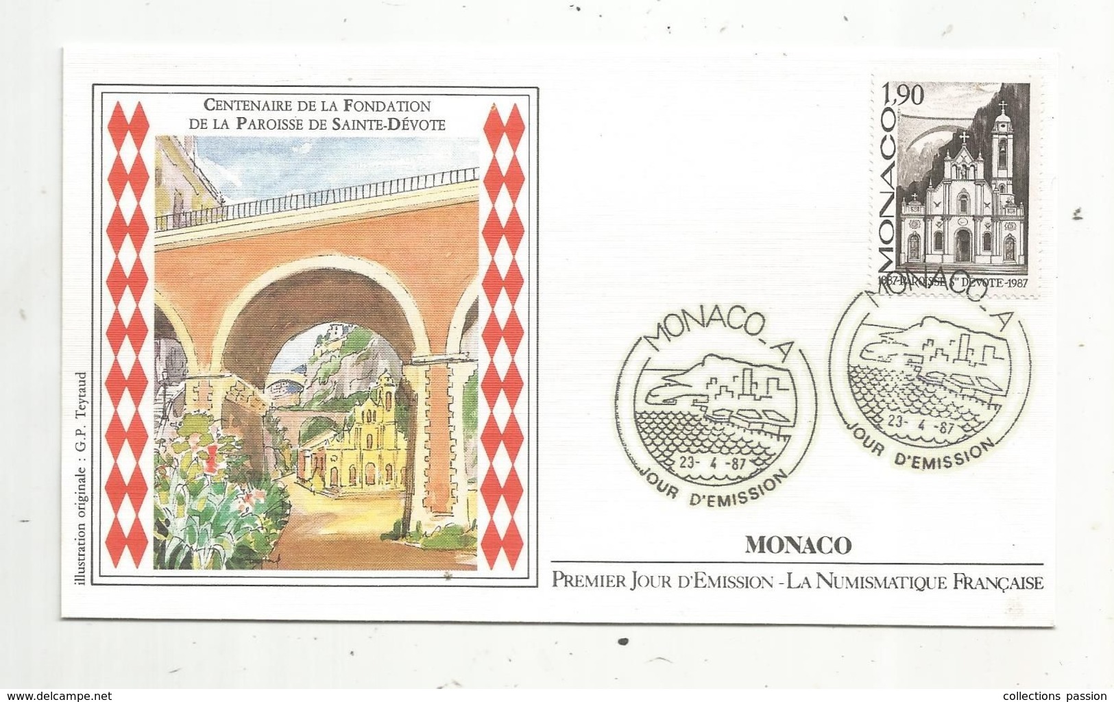 MONACO , FDC ,premier Jour , 1987 ,centenaire De La Fondation De La Paroisse De Sainte Dévote - FDC