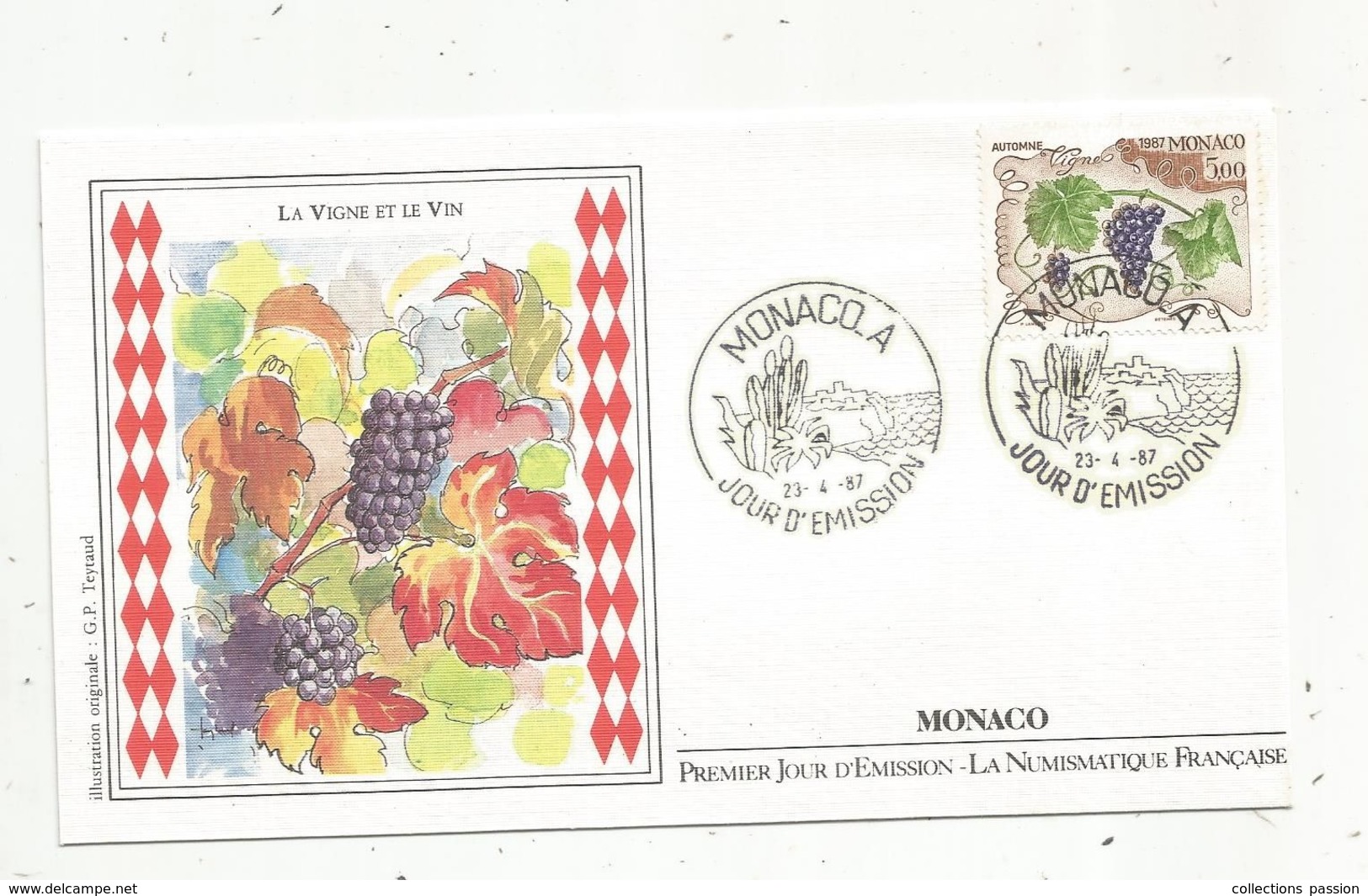 MONACO , FDC ,premier Jour , 1987 ,  La VIGNE Et Le VIN - FDC