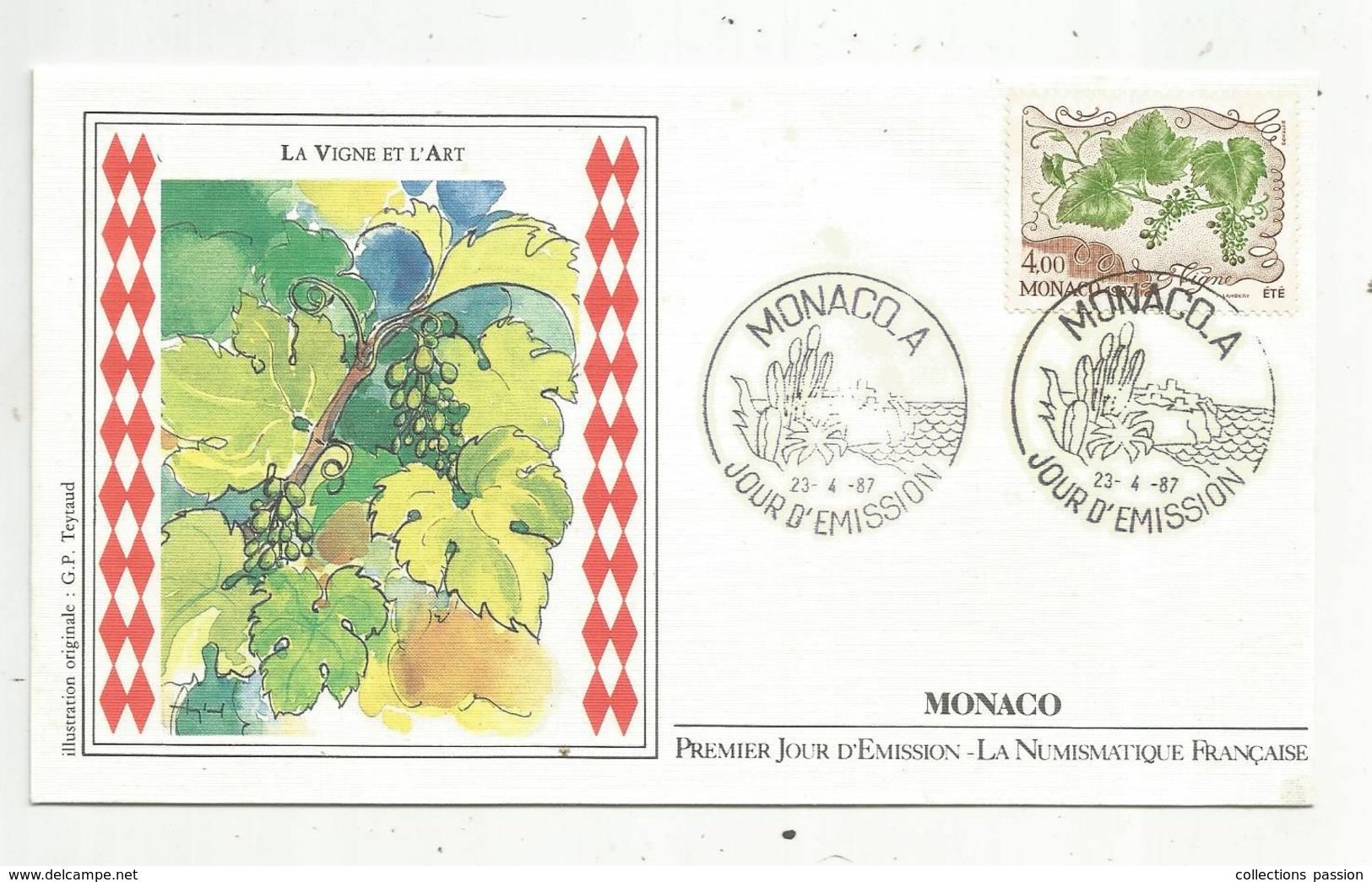 MONACO , FDC ,premier Jour , 1987 ,  La VIGNE Et L'ART - FDC