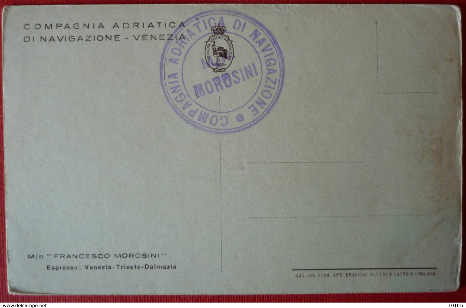 S.S.FRANCESCO MOROSINI - ADRIATICA DI NAVIGAZIONE , VENEZIA - SHIP STAMP ON BACK - Steamers