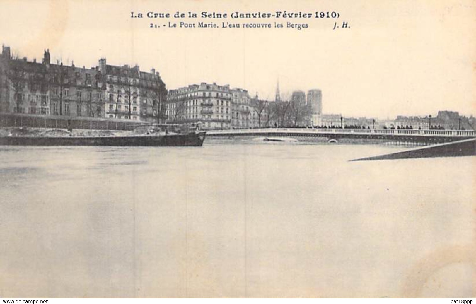 75 - PARIS 4 ° - INONDATIONS De PARIS ( Janvier 1910 ) CRUE SEINE Le Pont Marie - L'eau Recouvre Les Berges  CPA - Seine - Inondations De 1910