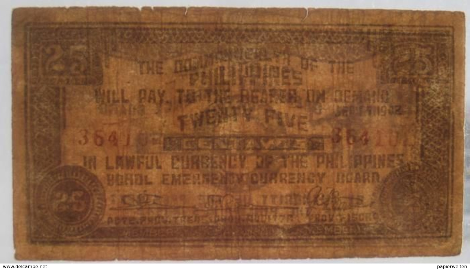 25 Centavos 1942 Bohol Emergency Currency Board (WPM S133) - Philippines
