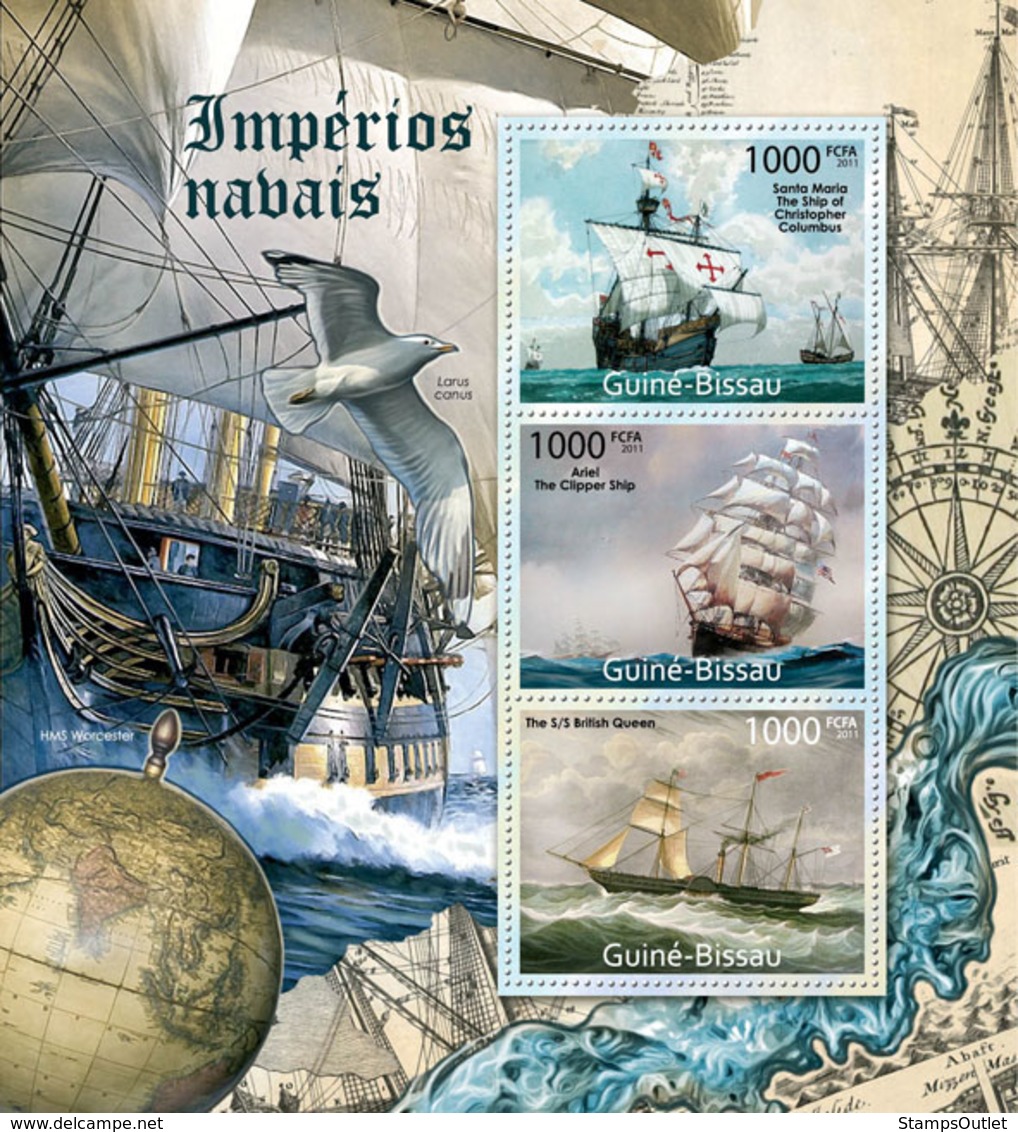 Guinea 2011 MNH - Sea Empires, Ships (Santa Maria, Ariel, British Queen). Y&T 4064-4066, Mi 5665-5667 - Guinea-Bissau