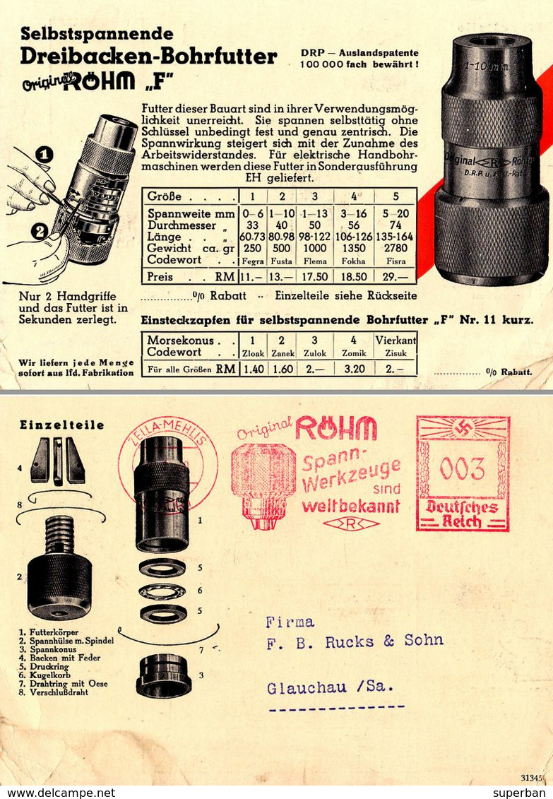 ZELLA-MEHLIS - PUBLICITÉ / ADVERTISING : ORIGINAL RÖHM SPANN- WERKZEUGE / GERMANY - ANNÉE / YEAR ~ 1940 (af369) - Zella-Mehlis