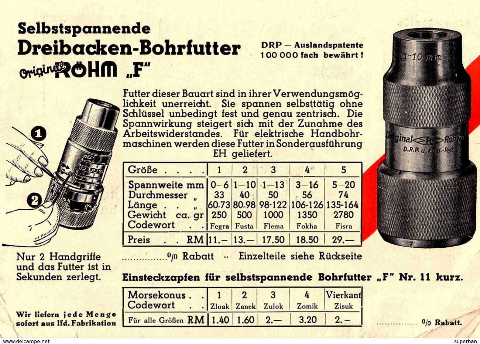 ZELLA-MEHLIS - PUBLICITÉ / ADVERTISING : ORIGINAL RÖHM SPANN- WERKZEUGE / GERMANY - ANNÉE / YEAR ~ 1940 (af369) - Zella-Mehlis