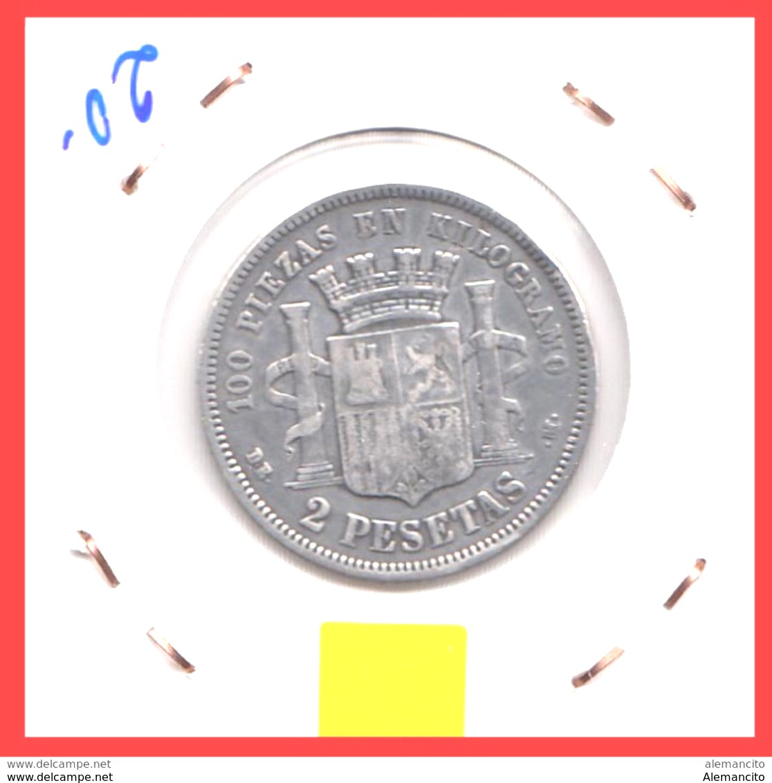 ESPAÑA ( EUROPA – MONEDA DE 2 PESETAS PLATA DEL AÑO 1870 ESTRELLA AÑO  *75 -  Collezioni