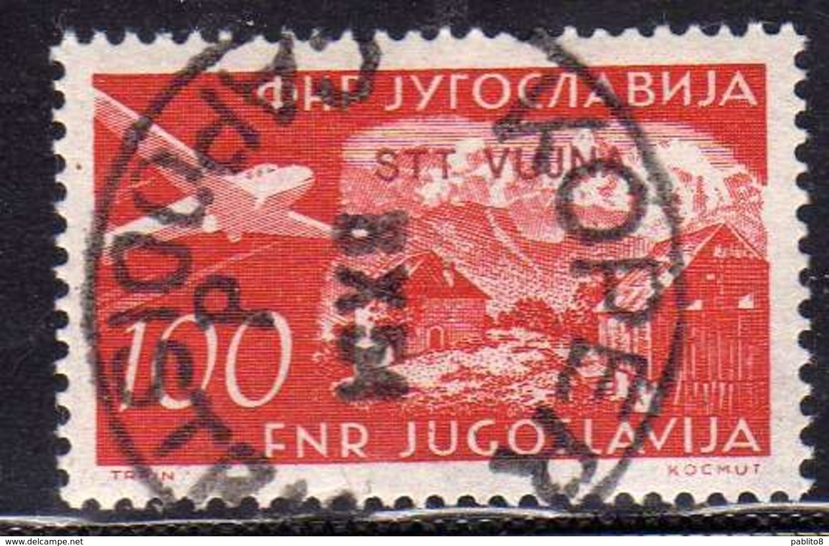 TRIESTE B 1954 POSTA AEREA AIR MAIL ESPERANTO CONGRESS YUGOSLAVIA SOPRASTAMPATO JUGOSLAVIA 100d USATO USED OBLITERE' - Luchtpost